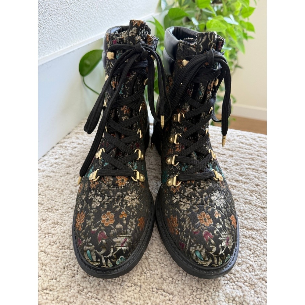 NWOB Sam Edelman Darrah Floral Brocade Tapestry Lace Up Boots Gold 9.5‎ - Picture 4 of 10
